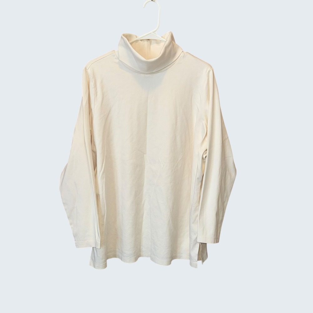 Isaac Mizrahi Essentials Cream Pima Cotton Turtleneck Top Womens 3X Long Sleeve